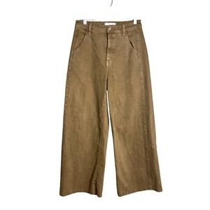 Current Elliott High Rise Wide Leg Ankle Crop Jeans Size 26 Brown Taupe